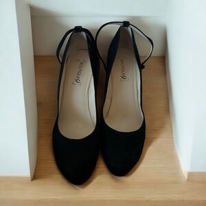 Black suede platform shoes
